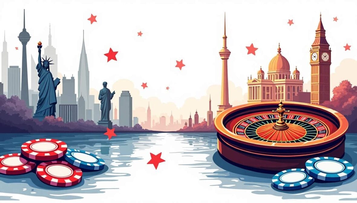 An enticing and vibrant casino scene featuring iconic gaming elements like poker chips