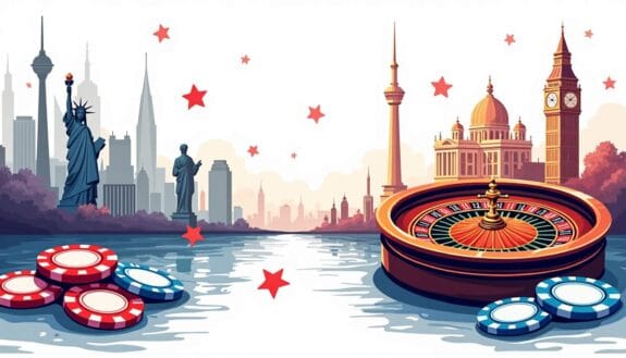 An enticing and vibrant casino scene featuring iconic gaming elements like poker chips
