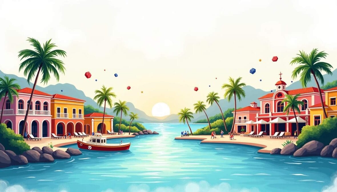 A vibrant tropical landscape featuring iconic elements of curaçao