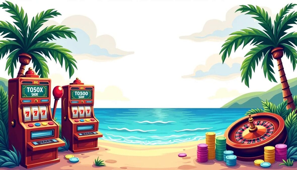 An enticing offshore casino scene featuring vibrant slot machines