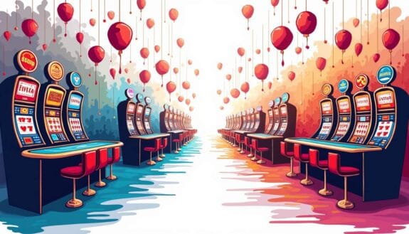 A vibrant and inviting casino interior featuring a variety of gaming tables